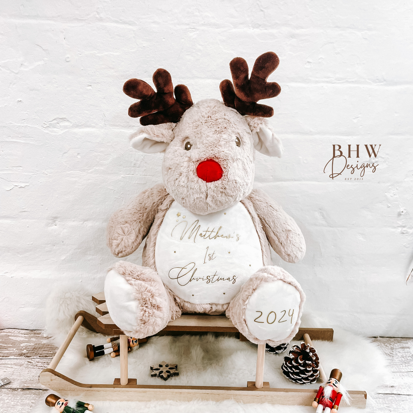 Personalised First Christmas Gold 2025 Reindeer Large Teddy