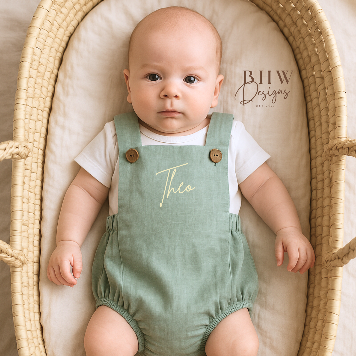 Personalised Dungaree Romper - Sage Green