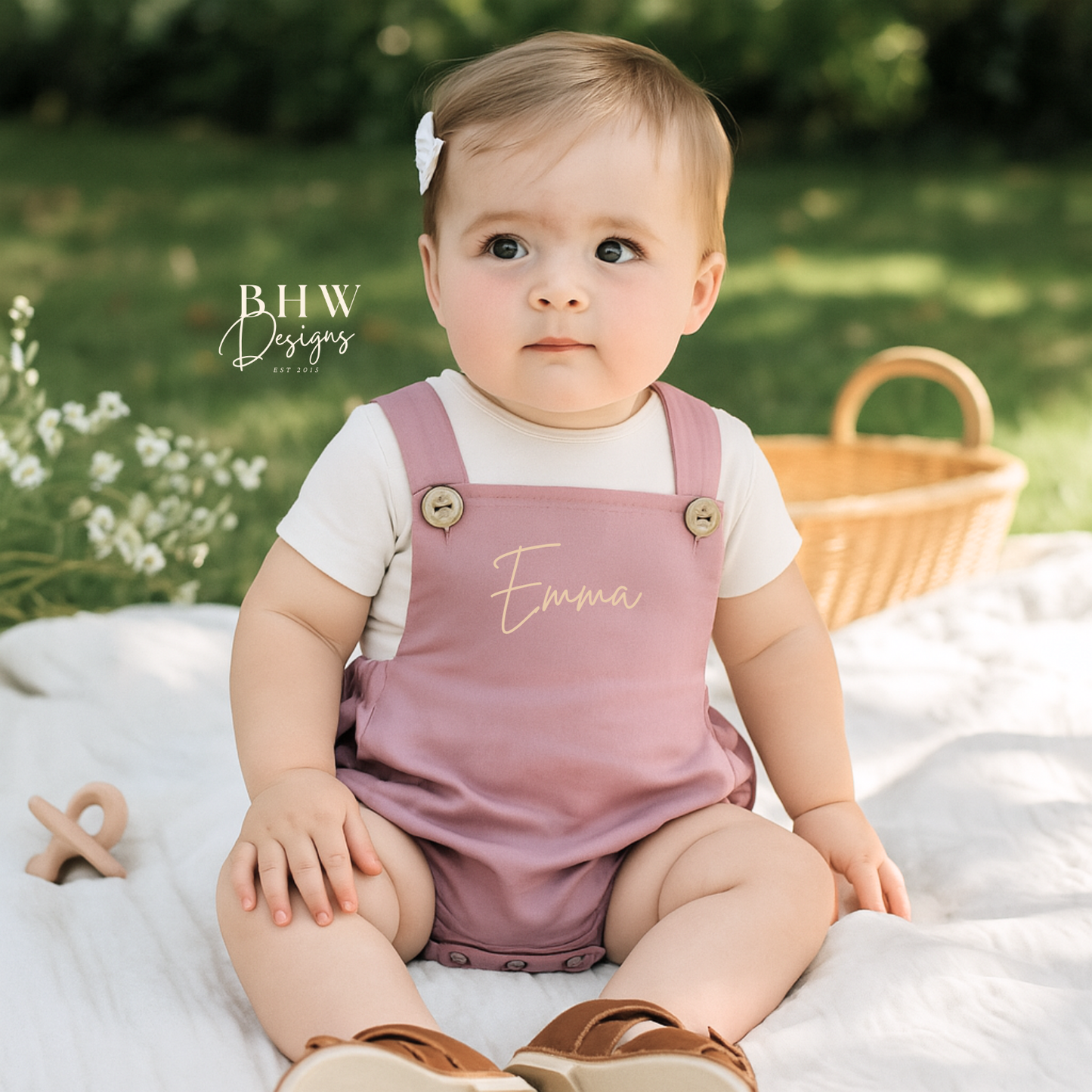 Personalised Dungaree Romper - Mauve