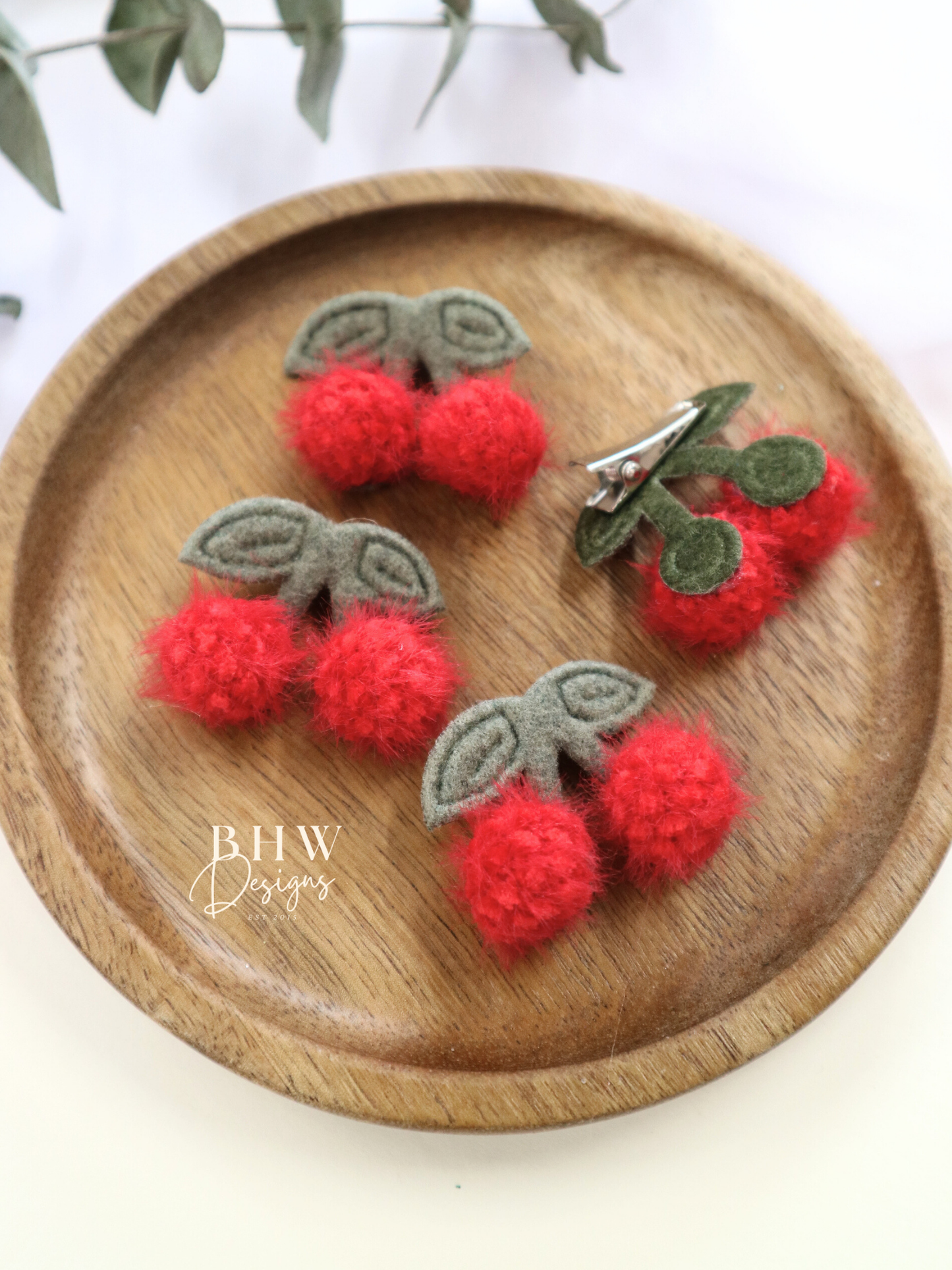 Cherry Hair Bow & Clip Set