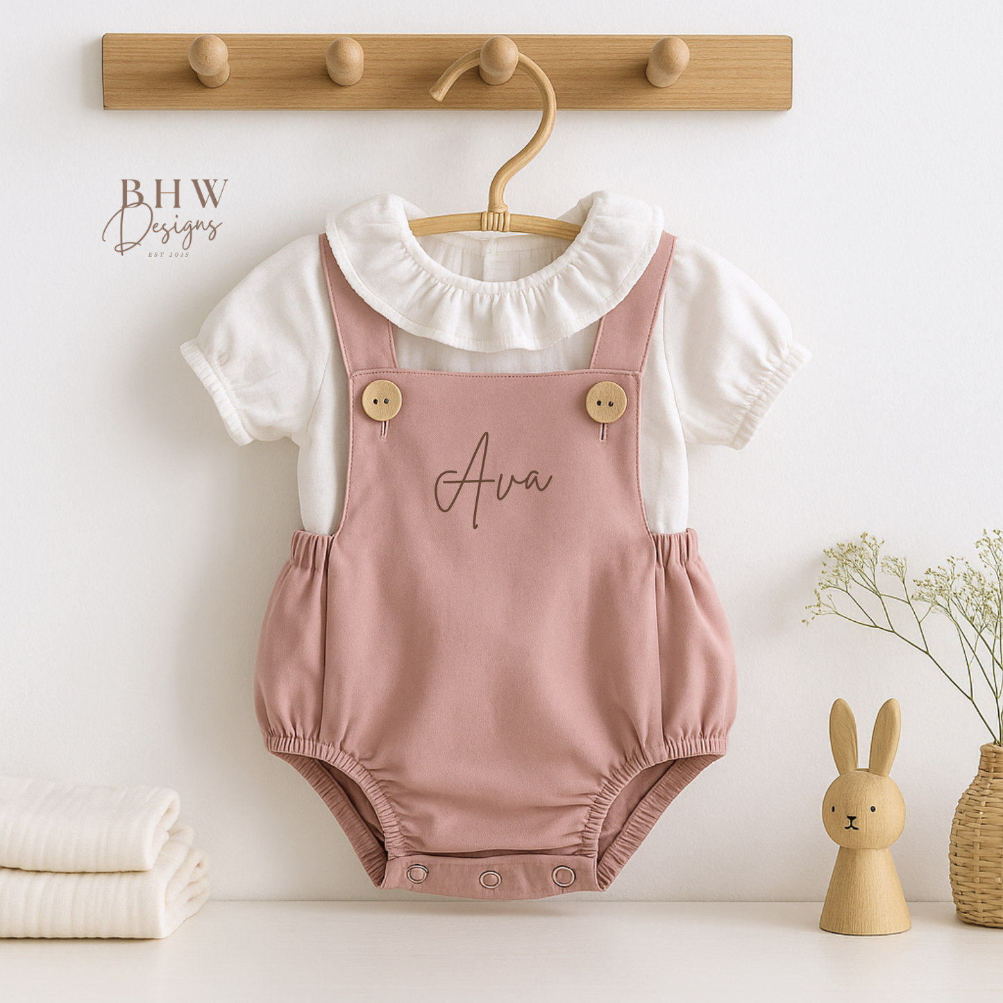 Personalised Dungaree Romper - Mauve