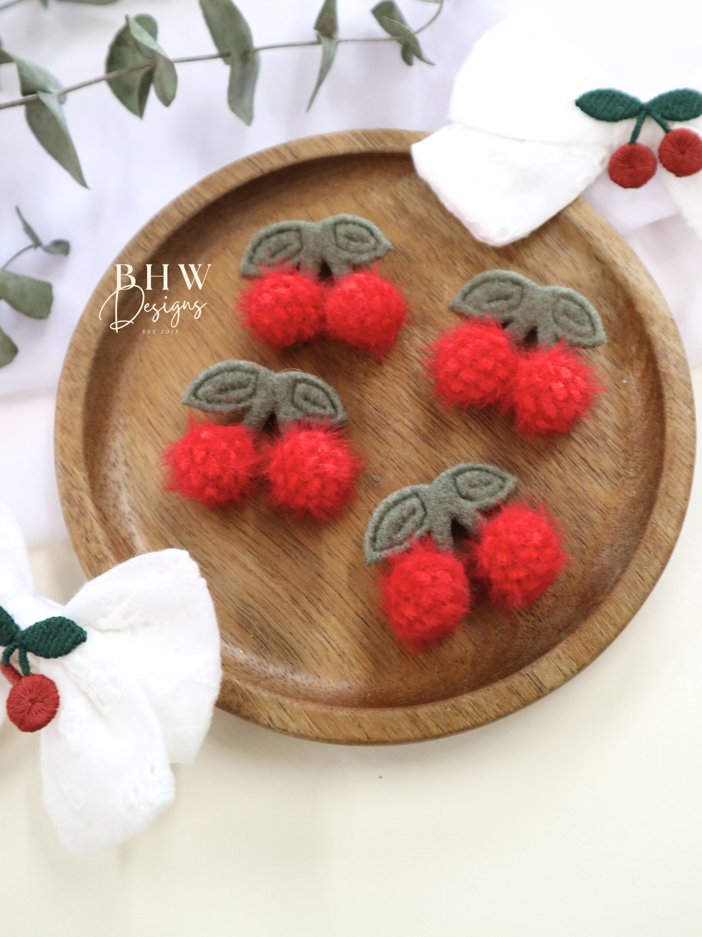 Cherry Hair Bow & Clip Set