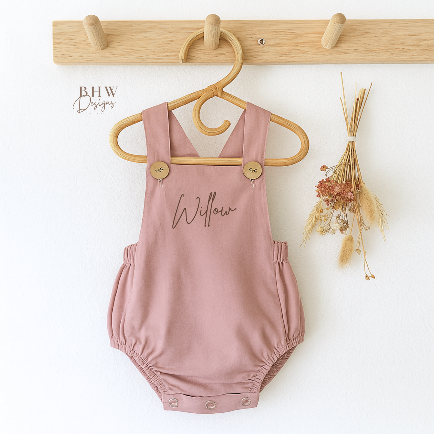 Personalised Dungaree Romper - Mauve