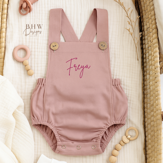 Personalised Dungaree Romper - Mauve