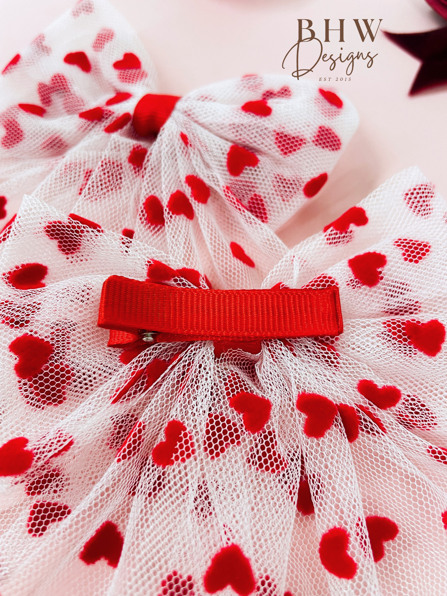 Red Heart Mesh Hair Bow