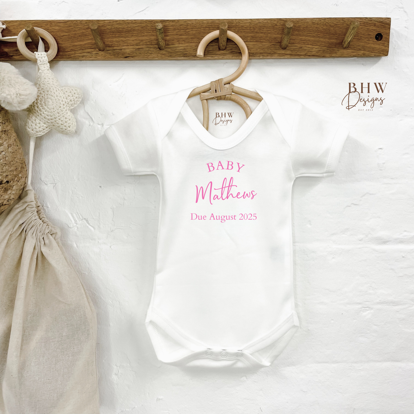 Personalised Baby Due Date Surname Bodysuit
