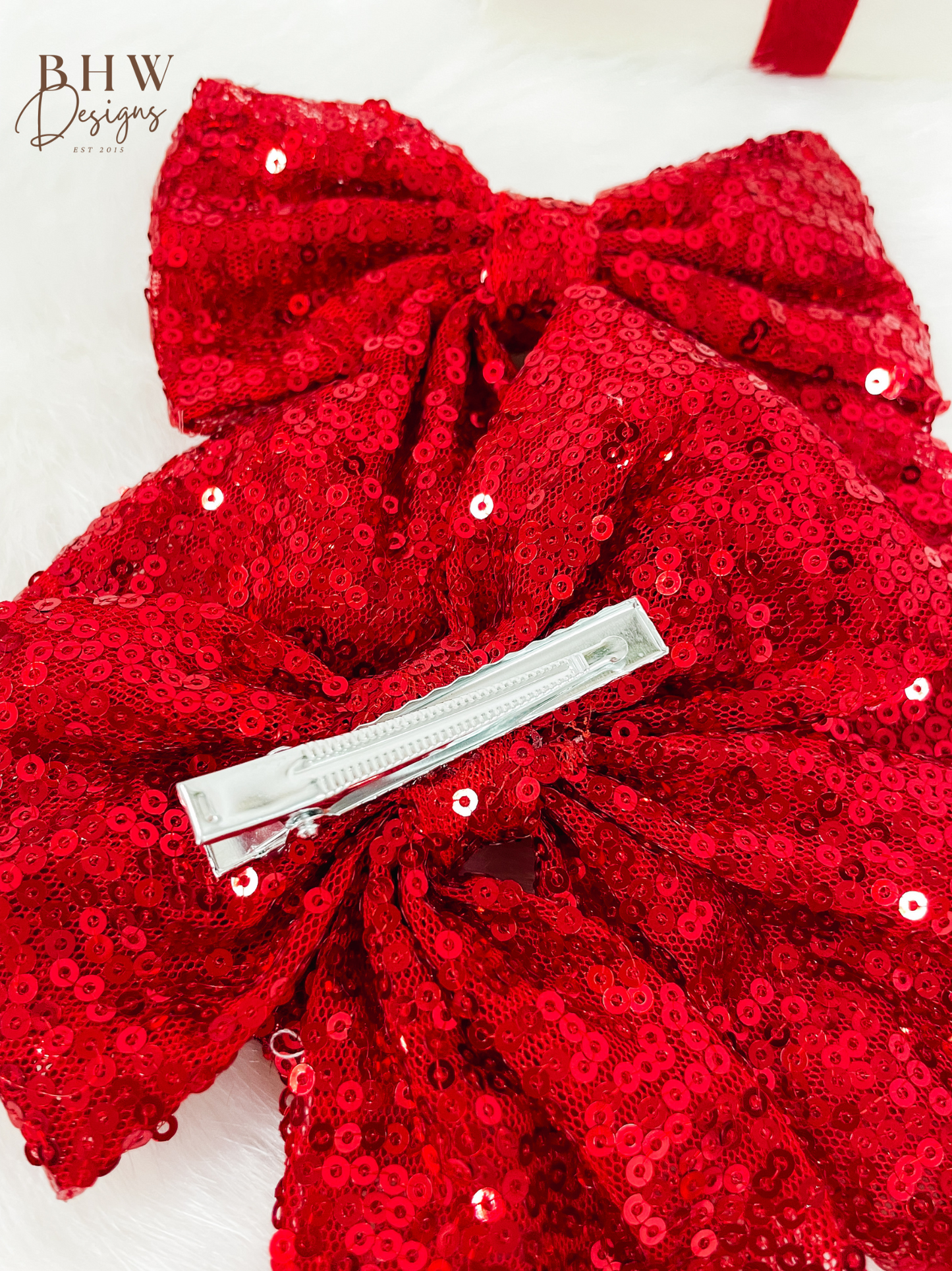 Large Red Sequin Hair Bow