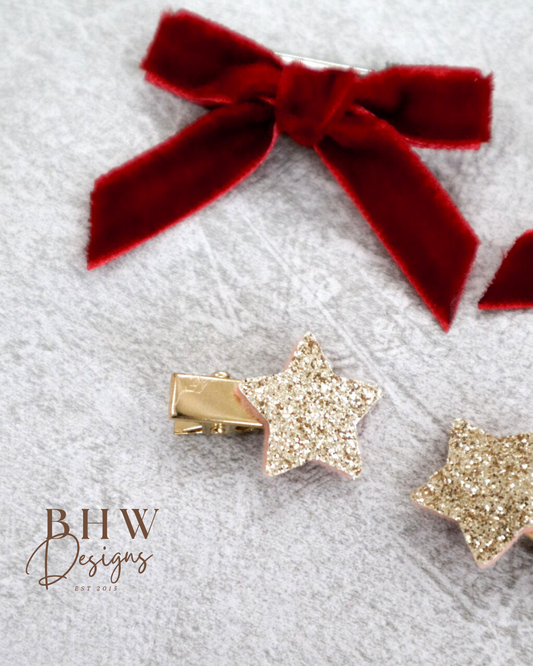 Mini Red Velvet Star Hair Bow Set