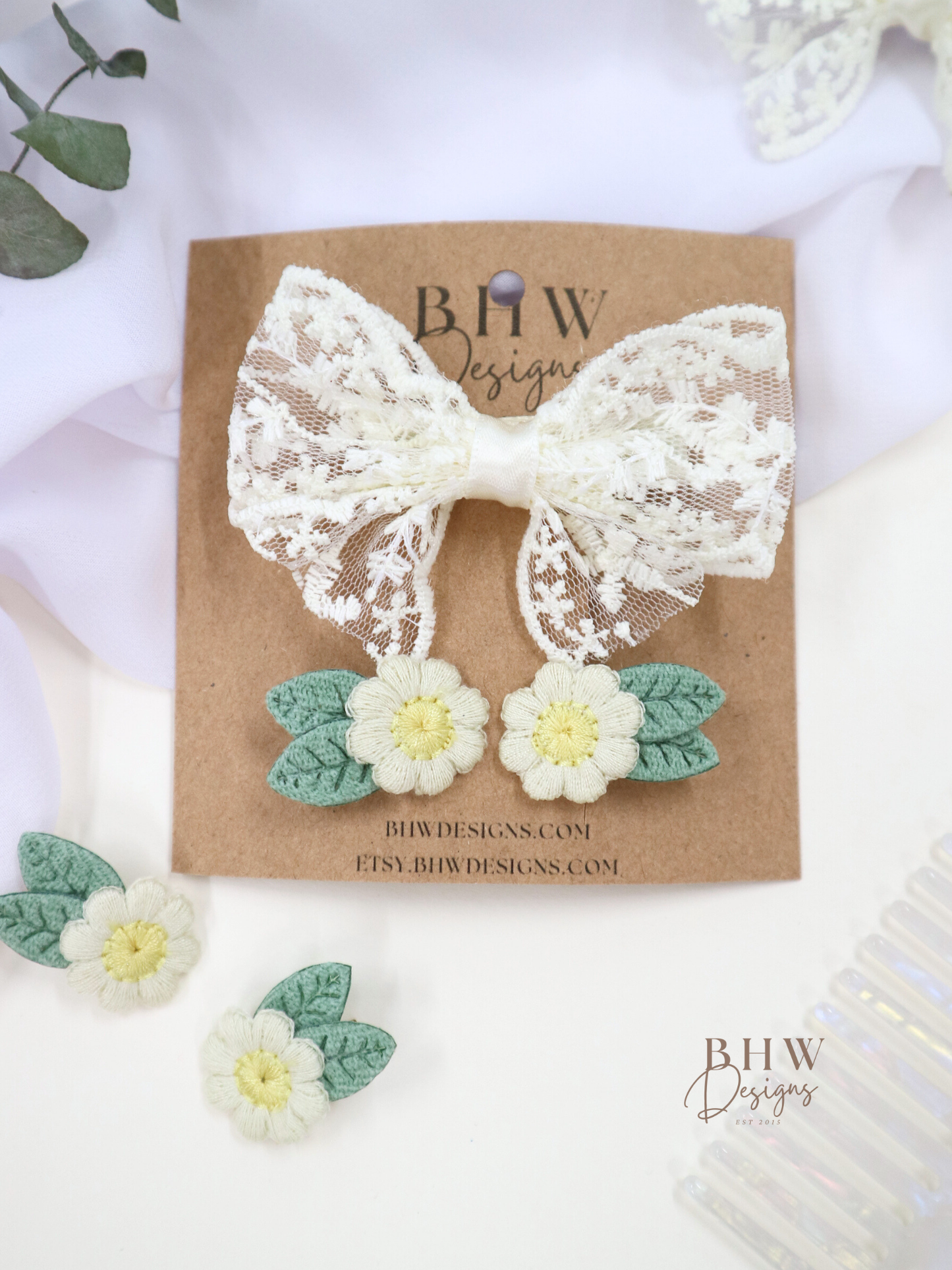 Lace Flower Hair Bow & Clip Set
