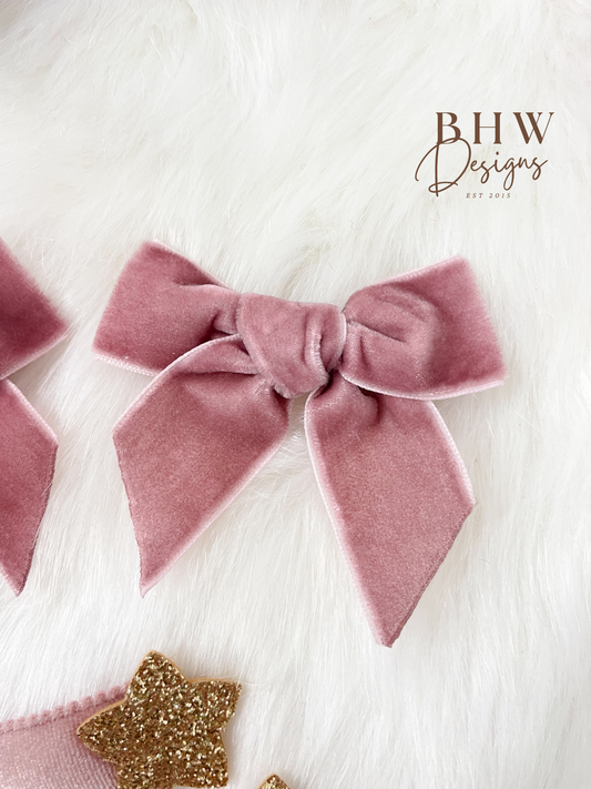 Pink Velvet Hair Bow Set