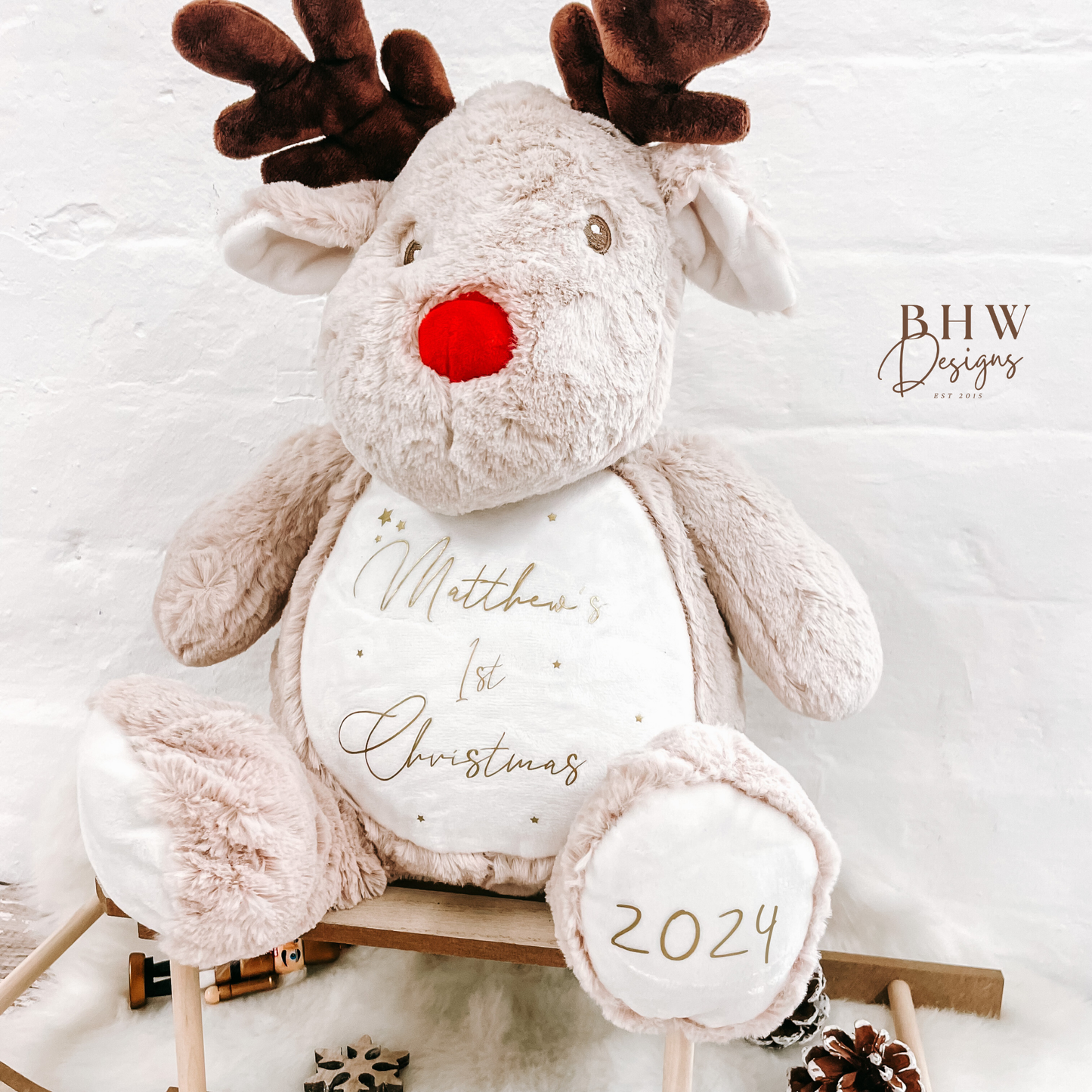 Personalised First Christmas Gold 2025 Reindeer Large Teddy