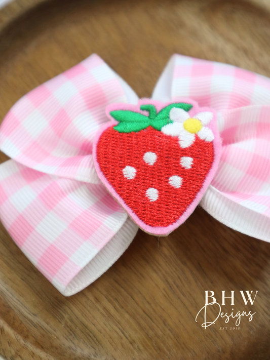 Strawberry Gingham Hair Bow