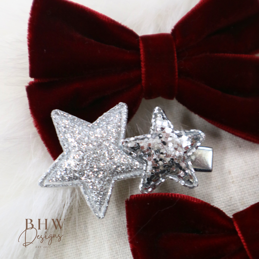 Velvet Bow & Star Clip Set