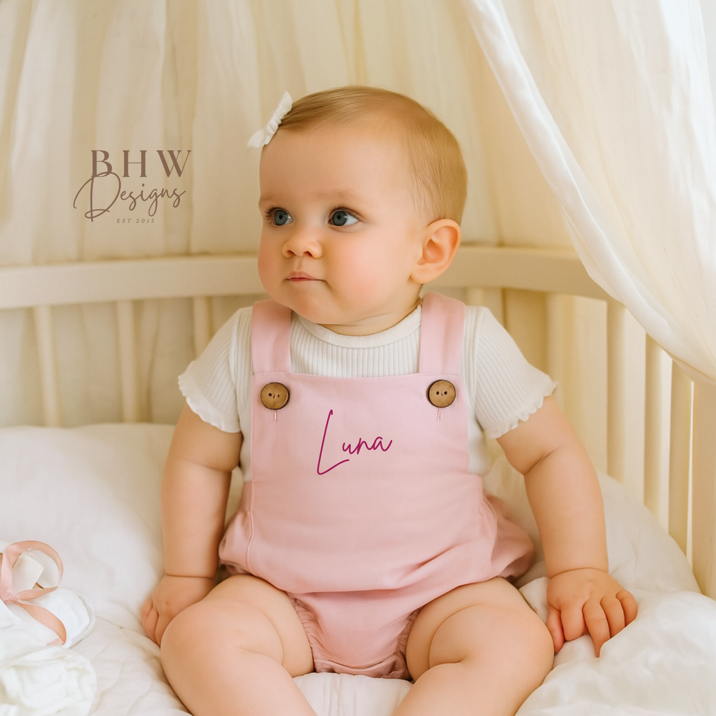 Personalised Dungaree Romper - Baby Pink