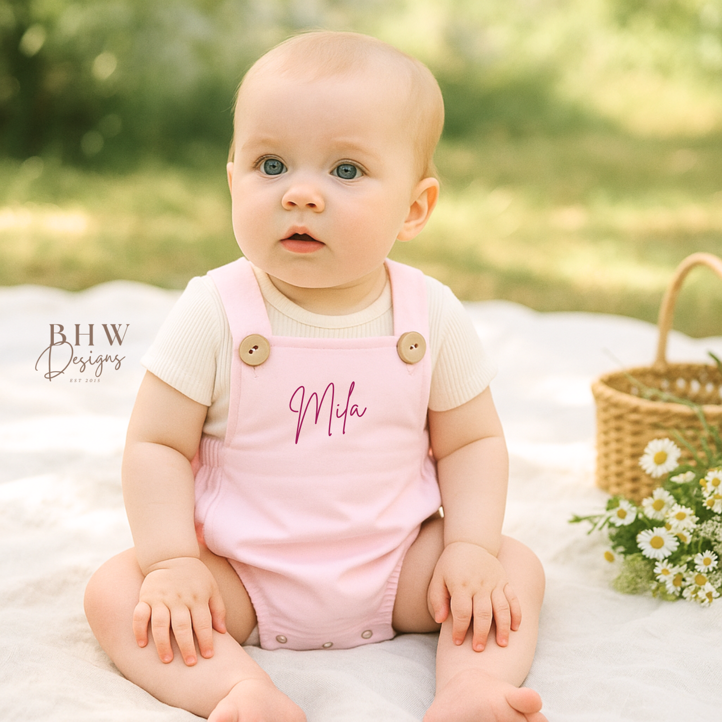 Personalised Dungaree Romper - Baby Pink