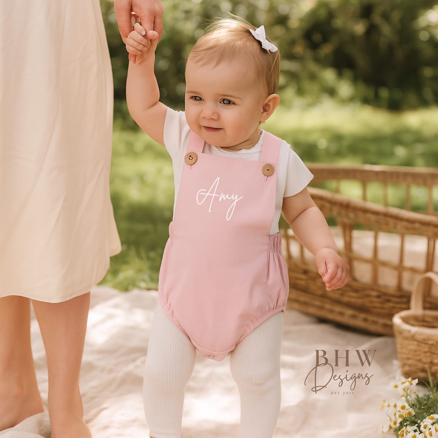 Personalised Dungaree Romper - Baby Pink