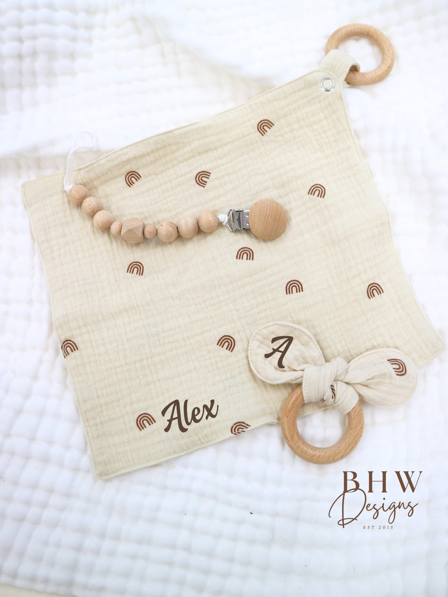 3 Piece Personalised Baby Set - Rainbow Print