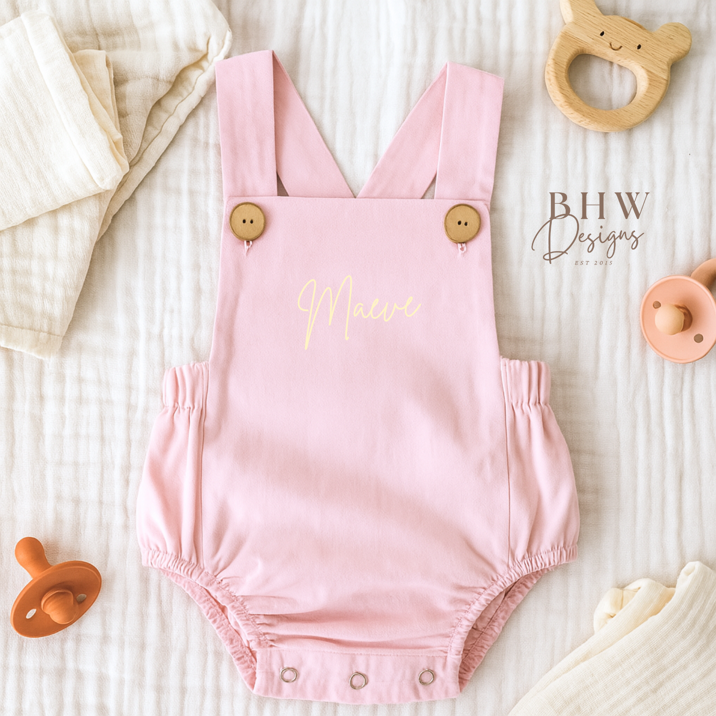 Personalised Dungaree Romper - Baby Pink
