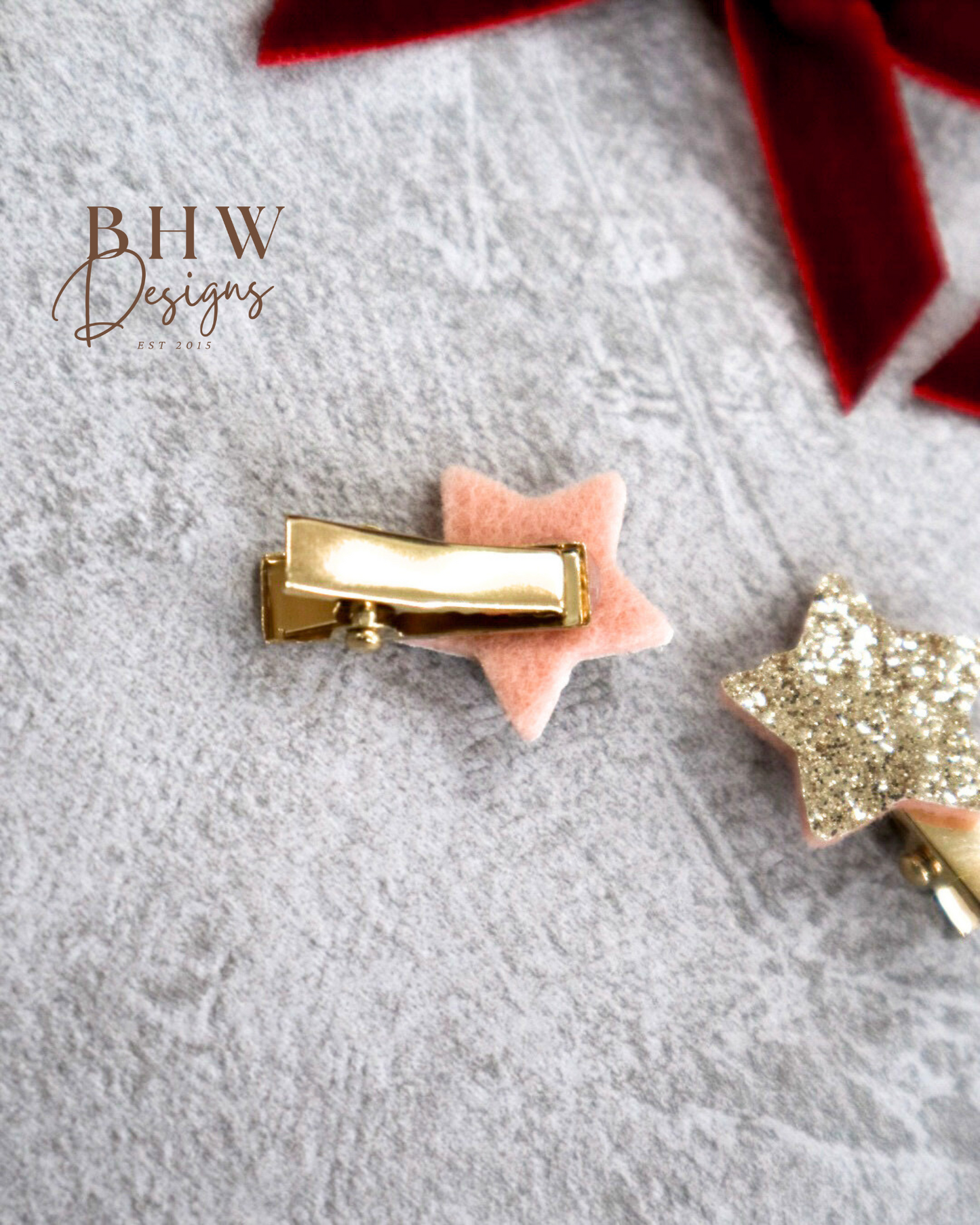 Mini Red Velvet Star Hair Bow Set