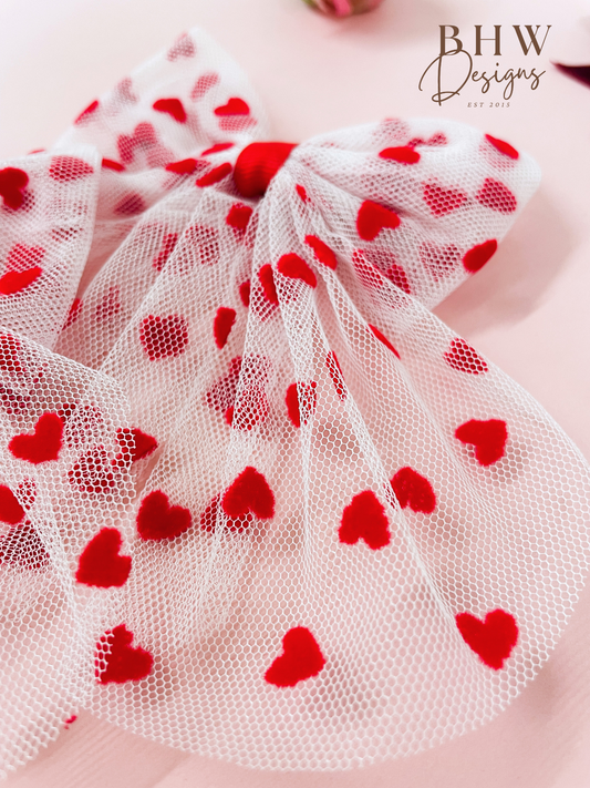 Red Heart Mesh Hair Bow