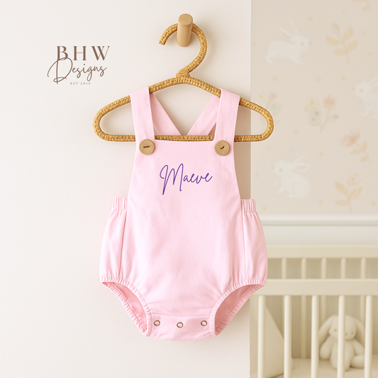 Personalised Dungaree Romper - Baby Pink