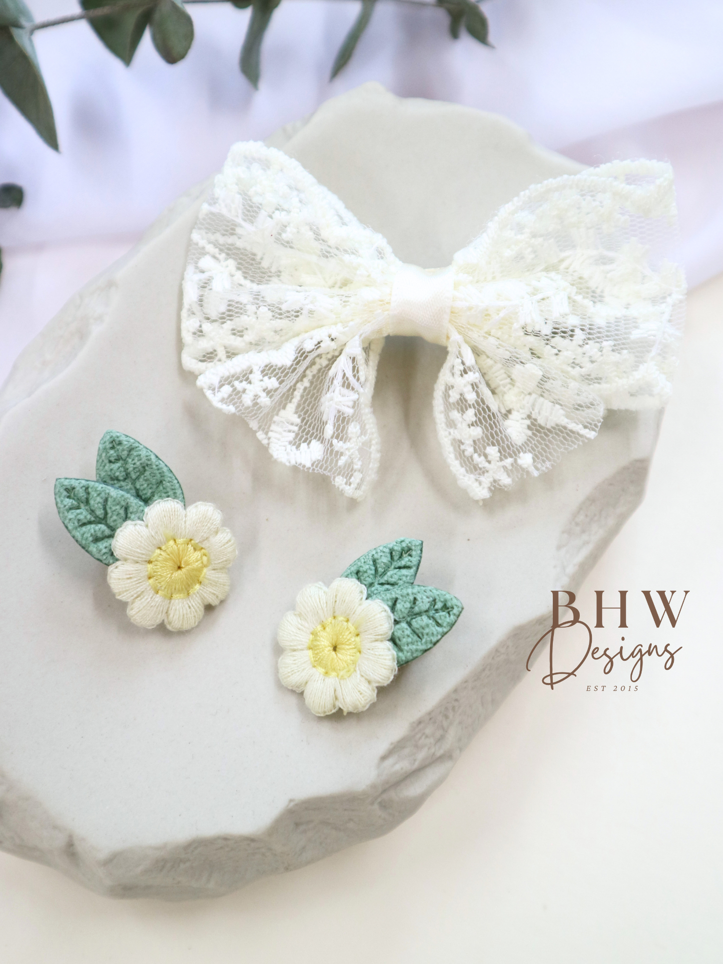 Lace Flower Hair Bow & Clip Set