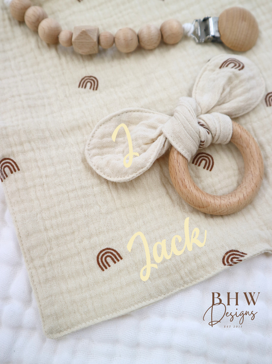 3 Piece Personalised Baby Set - Rainbow Print