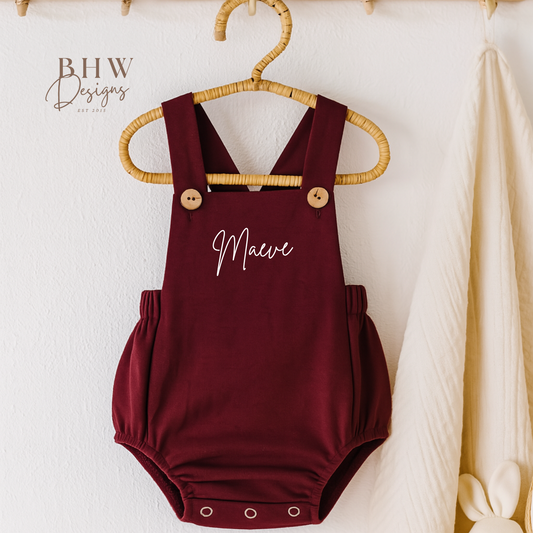 Personalised Dungaree Romper - Burgundy