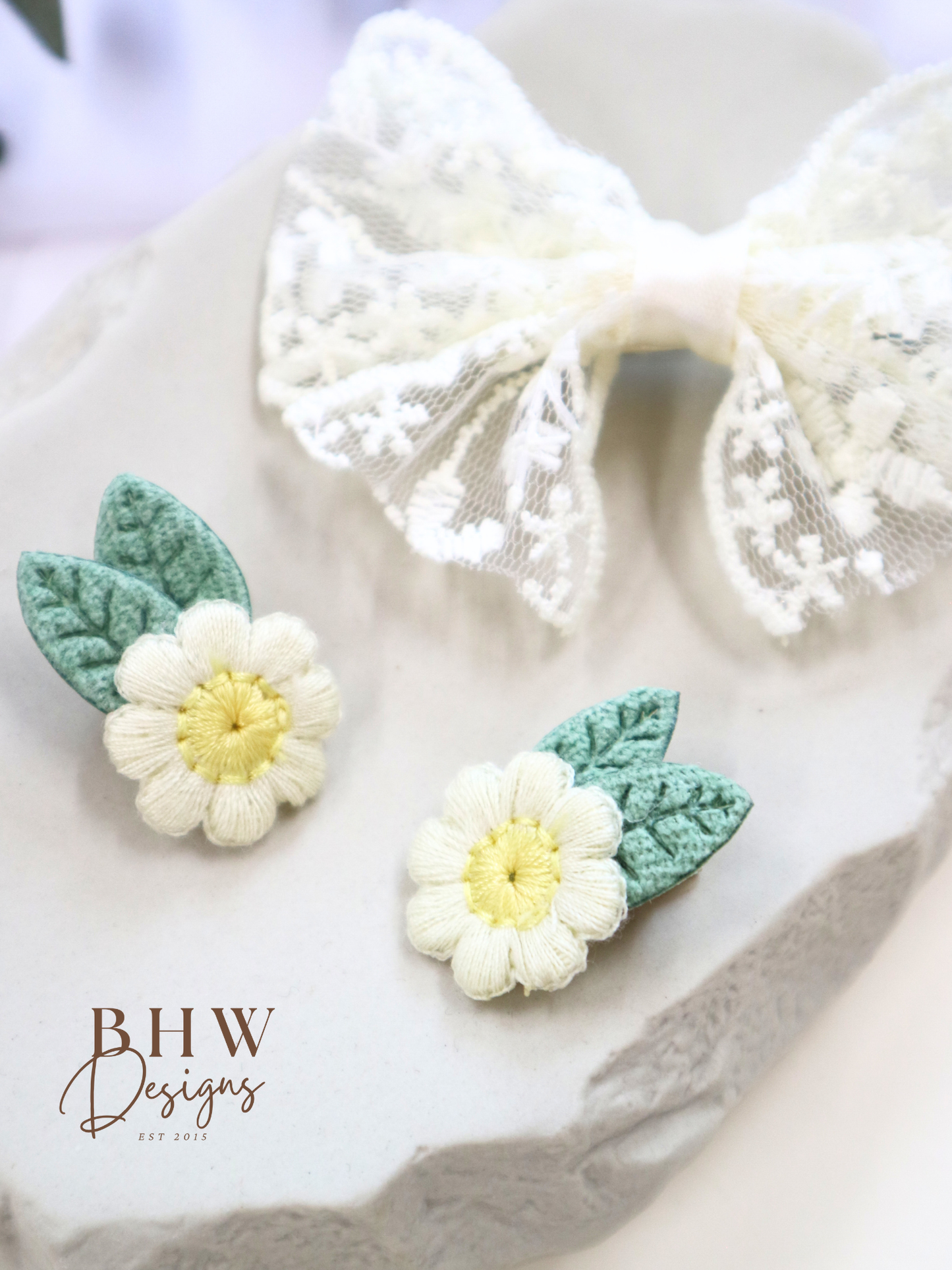 Lace Flower Hair Bow & Clip Set