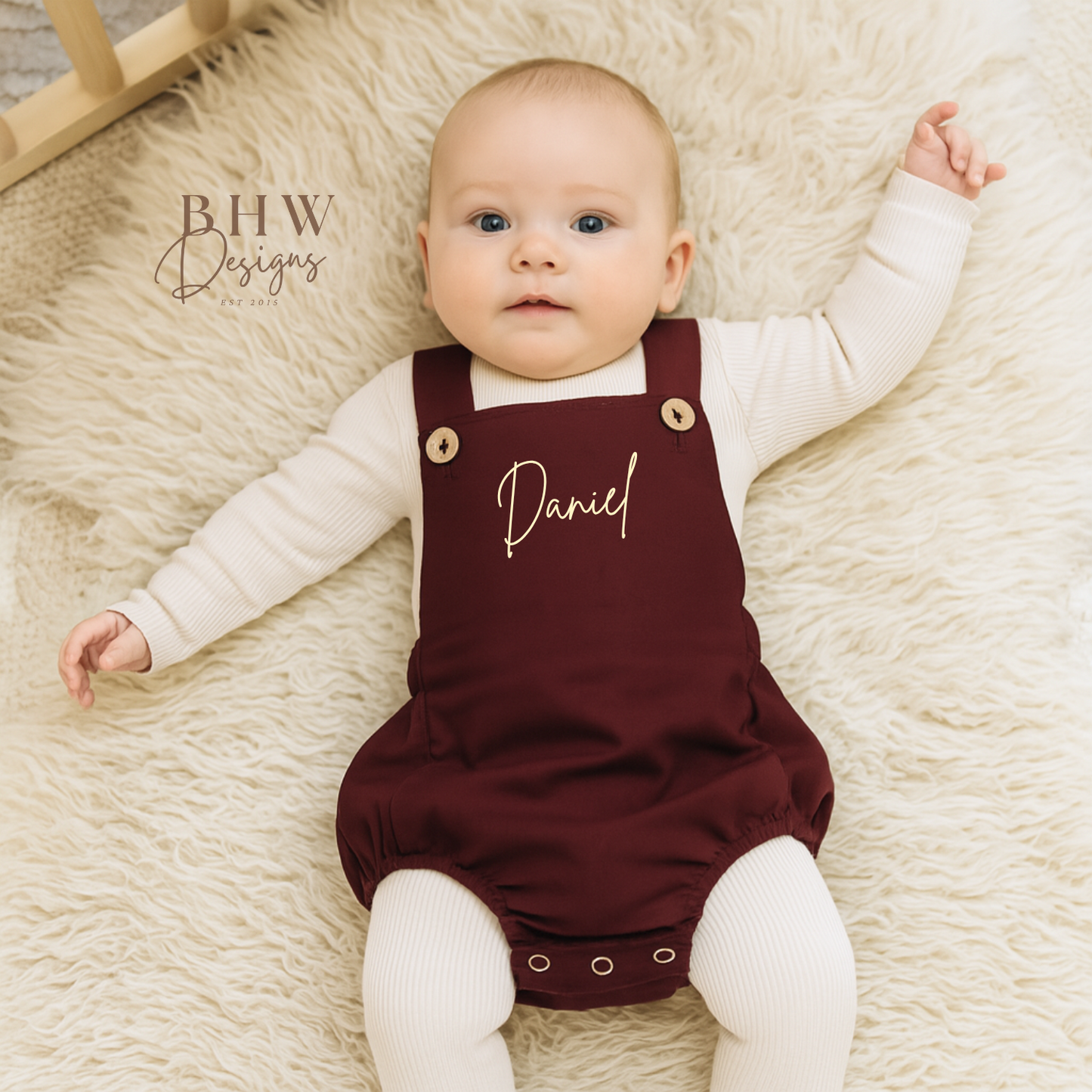 Personalised Dungaree Romper - Burgundy