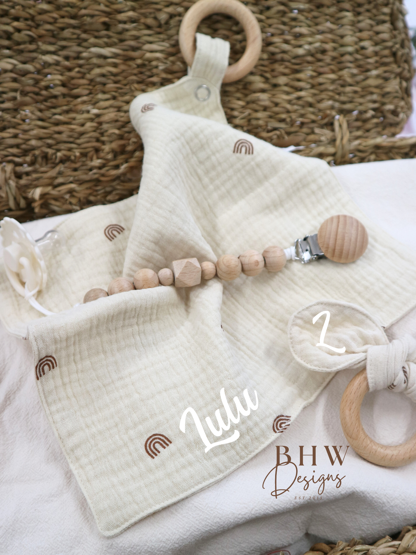 3 Piece Personalised Baby Set - Rainbow Print