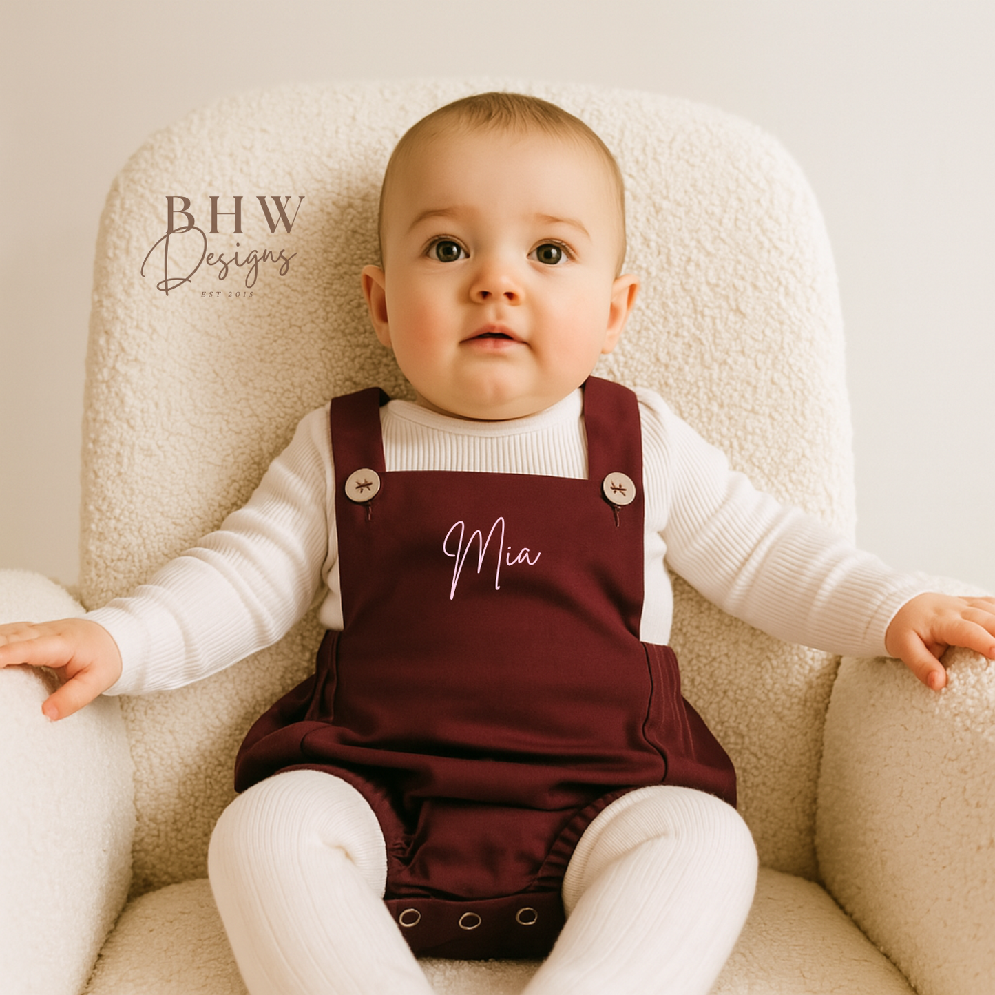 Personalised Dungaree Romper - Burgundy