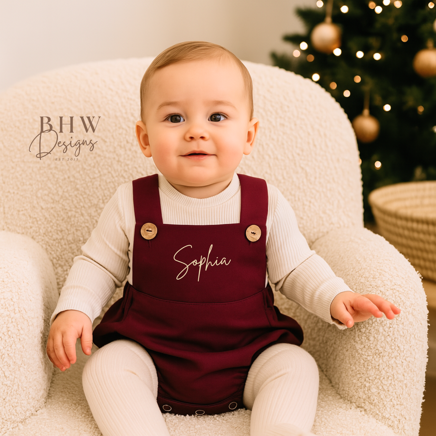 Personalised Dungaree Romper - Burgundy