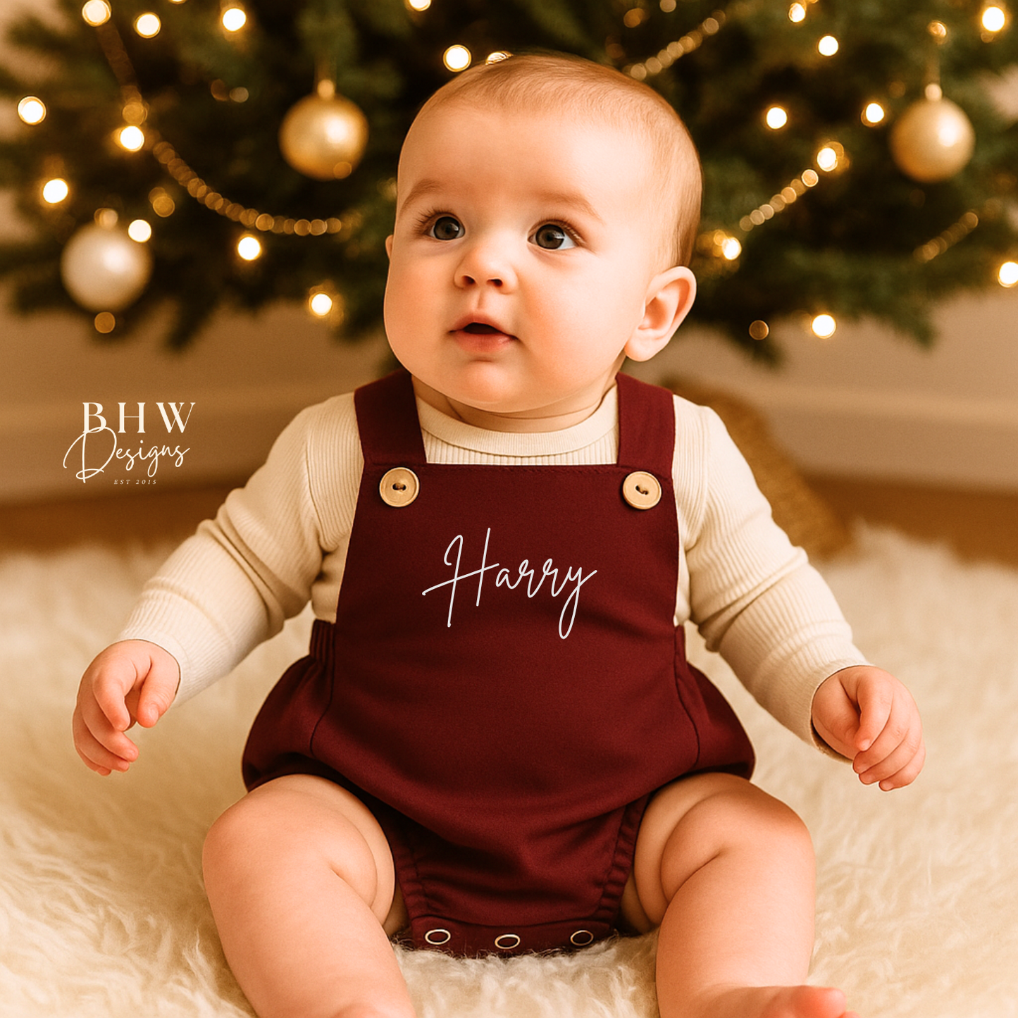 Personalised Dungaree Romper - Burgundy