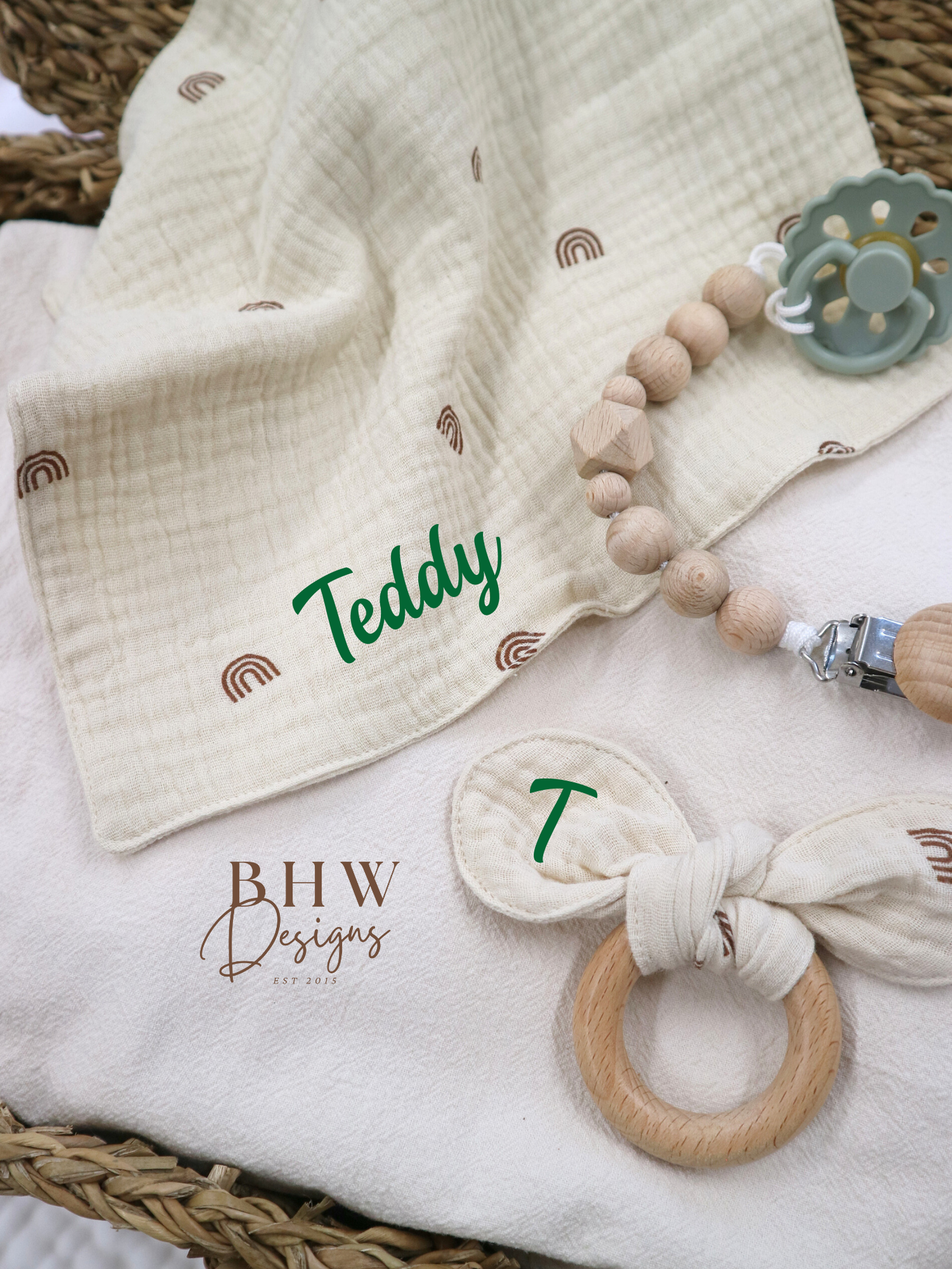 3 Piece Personalised Baby Set - Rainbow Print