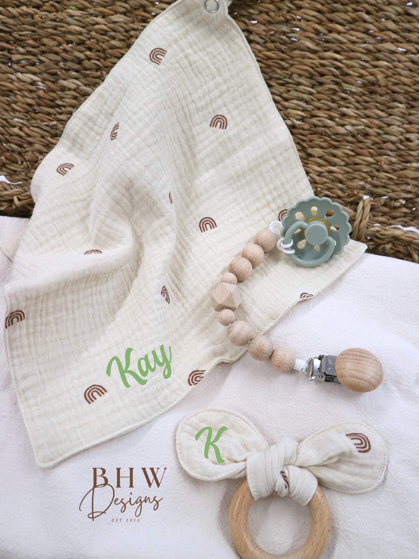 3 Piece Personalised Baby Set - Rainbow Print