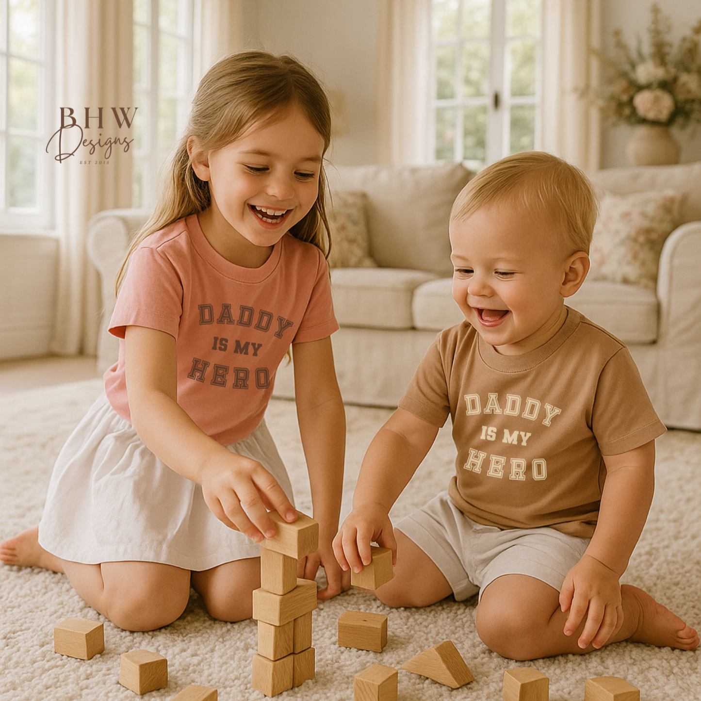 Daddy is my Hero T-shirt - Dusky Pink