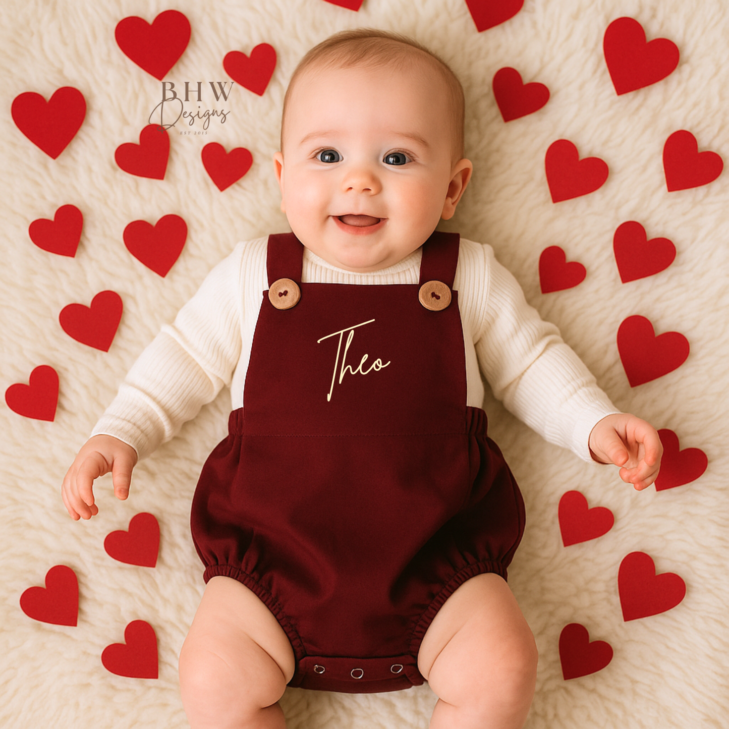 Personalised Dungaree Romper - Burgundy