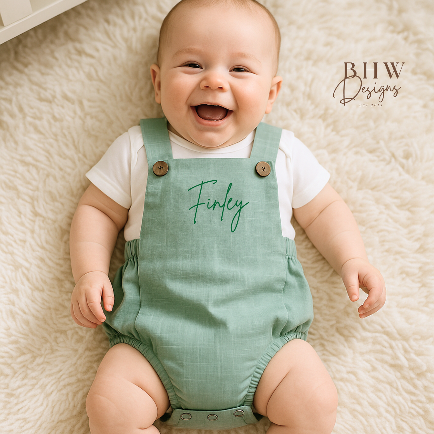 Personalised Dungaree Romper - Sage Green