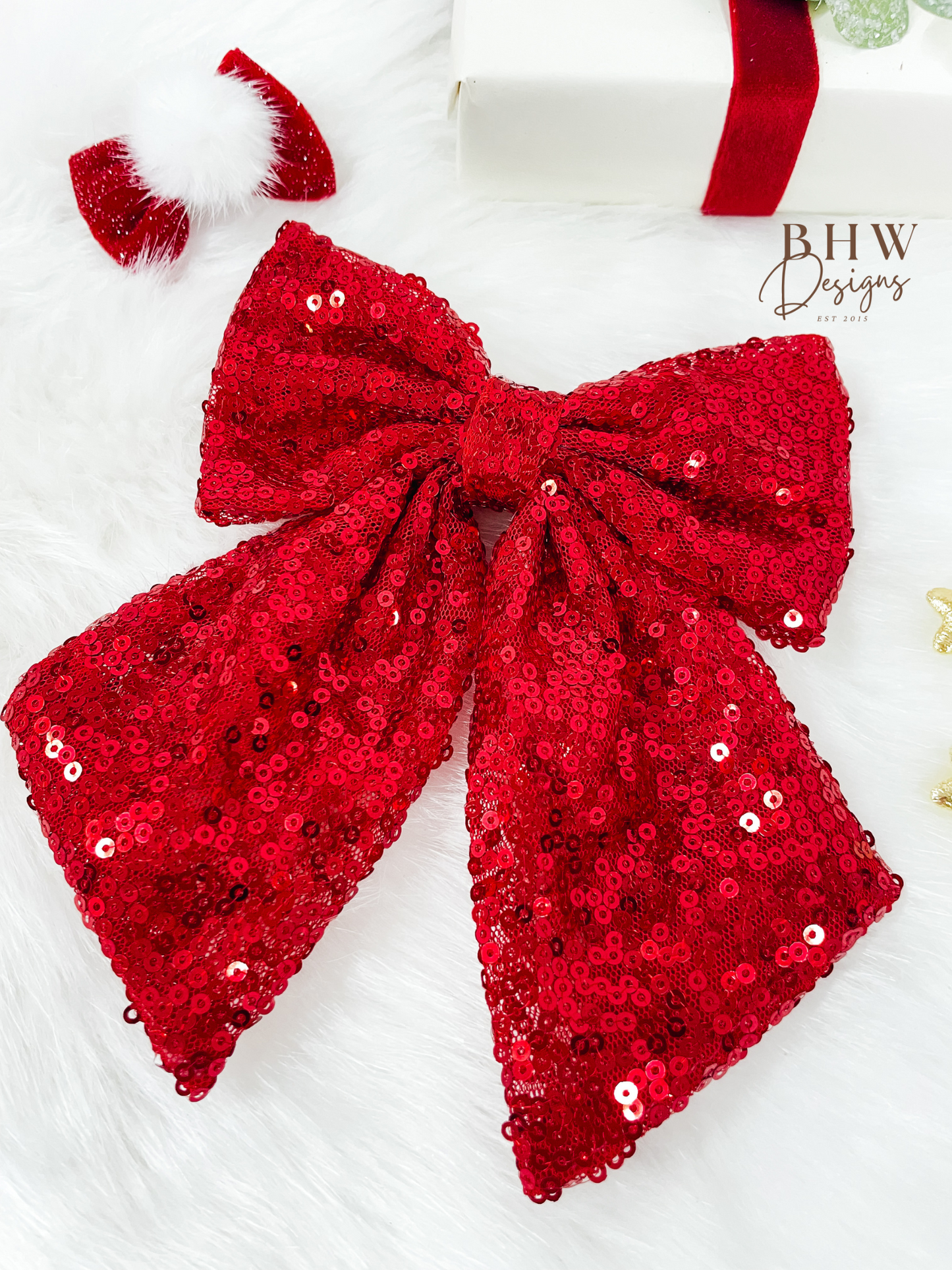 Large Red Sequin Hair Bow