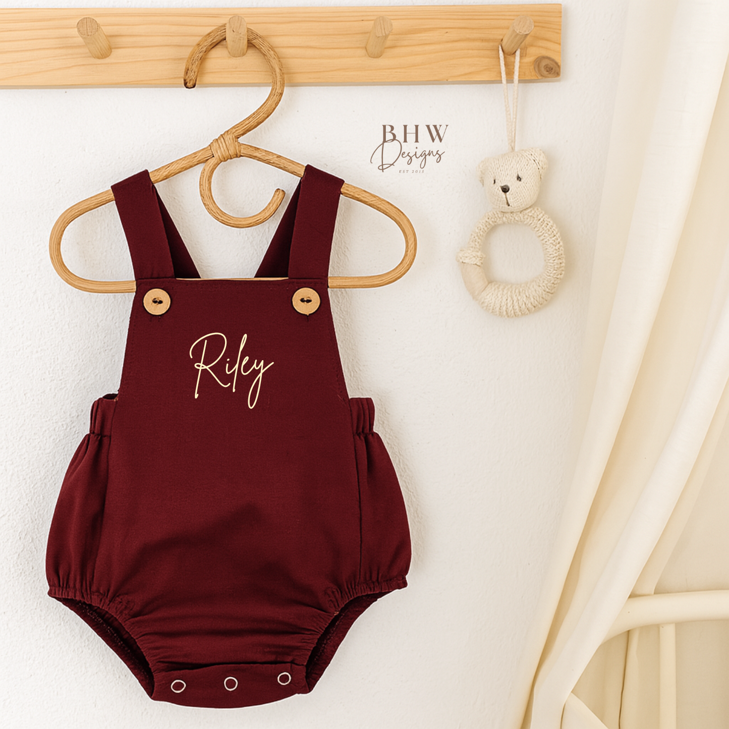 Personalised Dungaree Romper - Burgundy