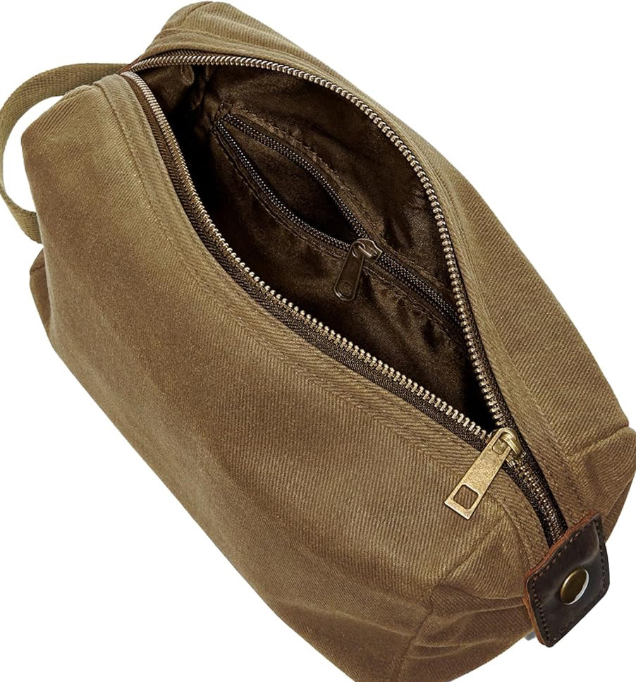 Personalised Waxed Canvas Wash Bag - Camel