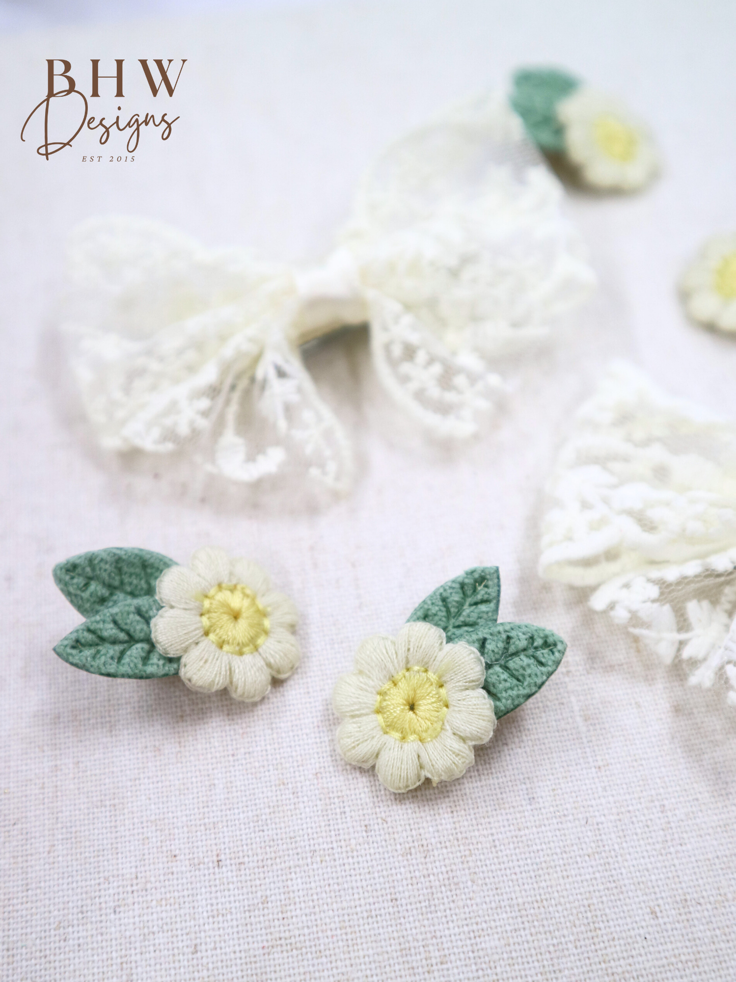 Lace Flower Hair Bow & Clip Set