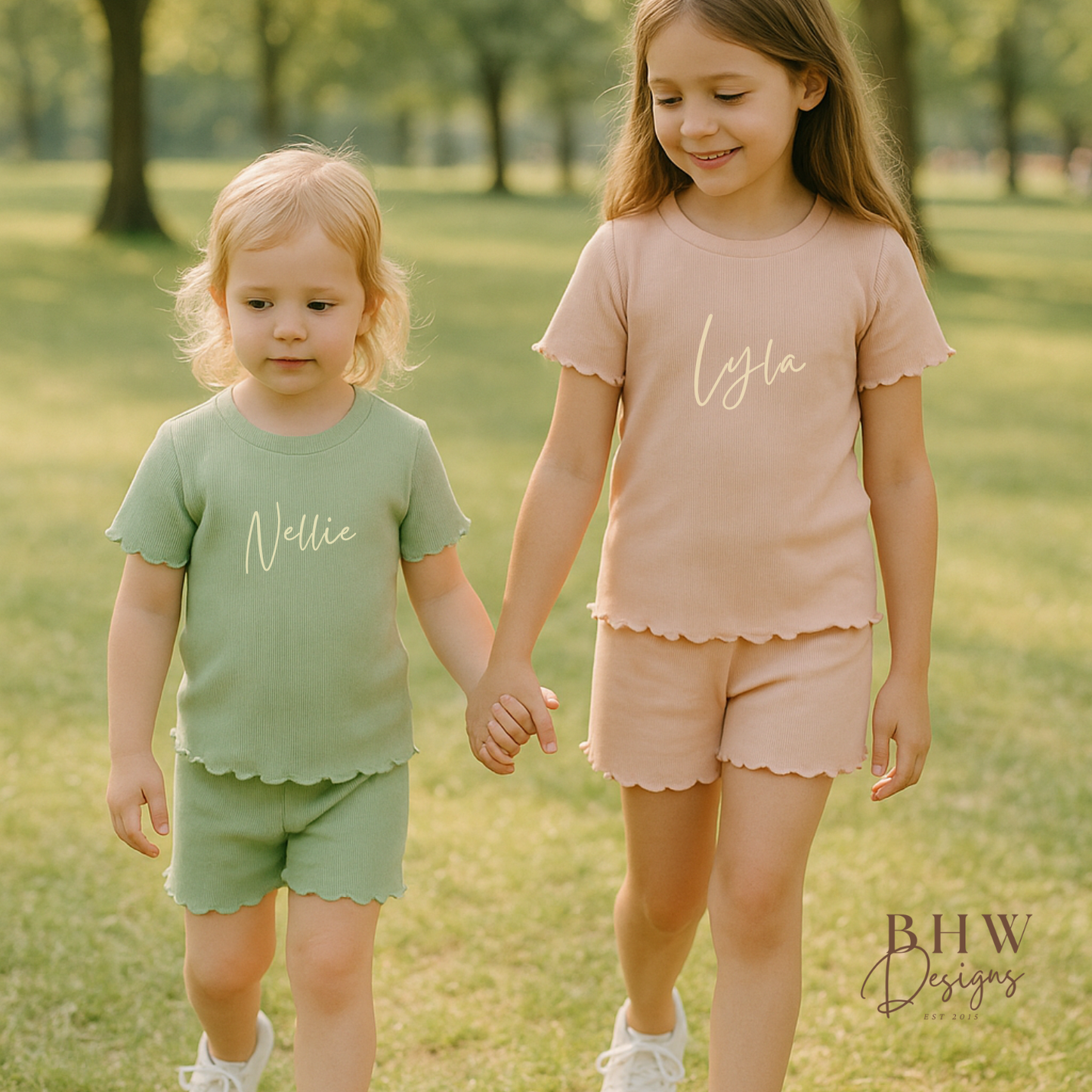 Girl's Ribbed T-shirt and Short Set - Sage Green