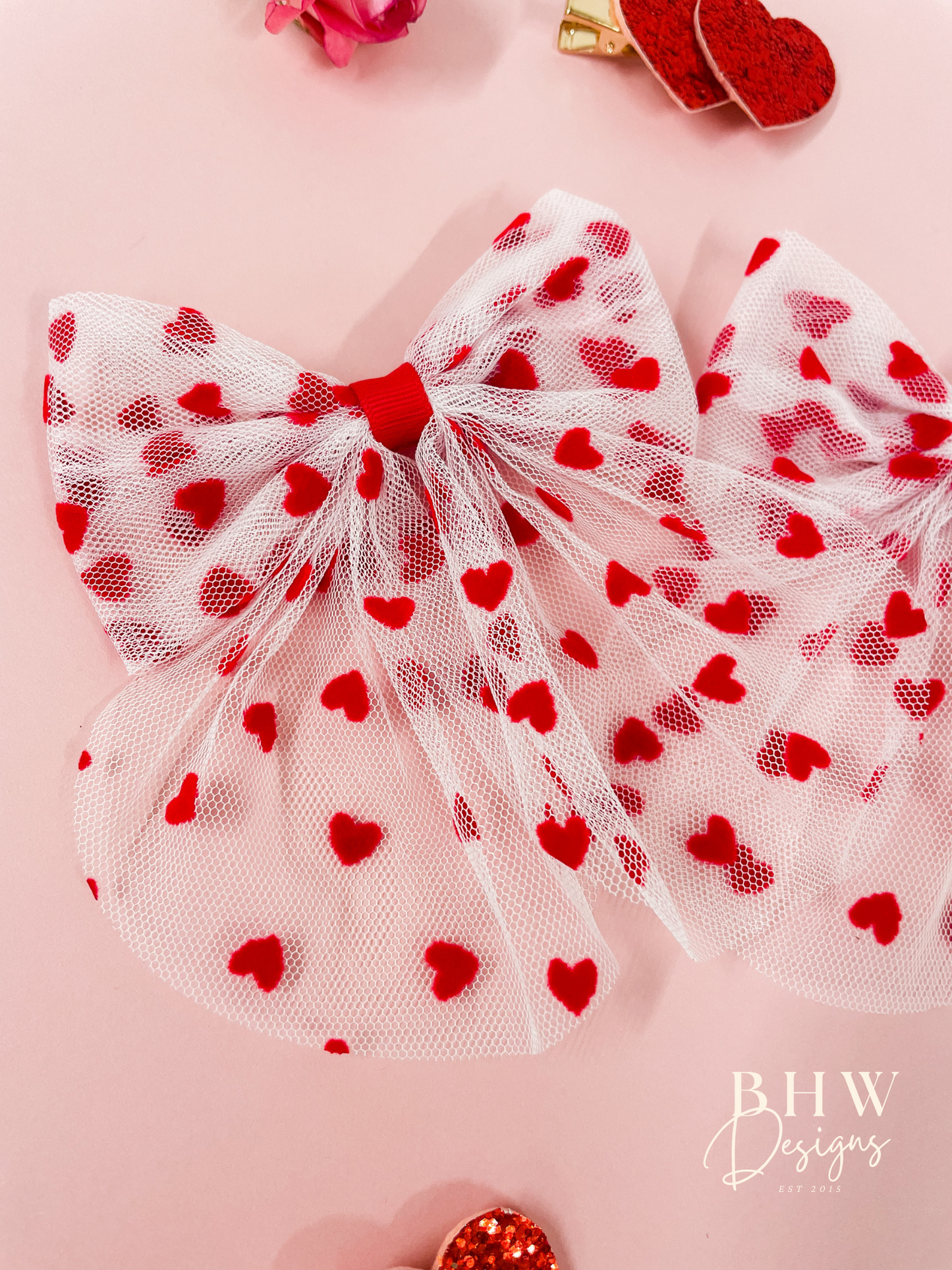 Red Heart Mesh Hair Bow
