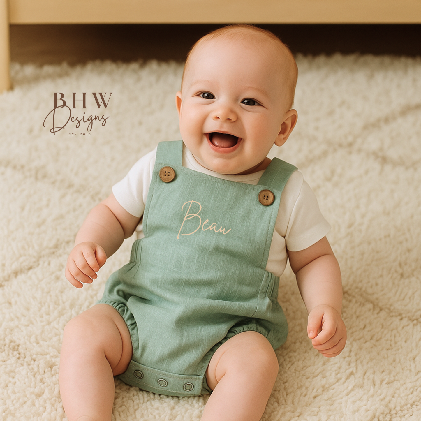 Personalised Dungaree Romper - Sage Green