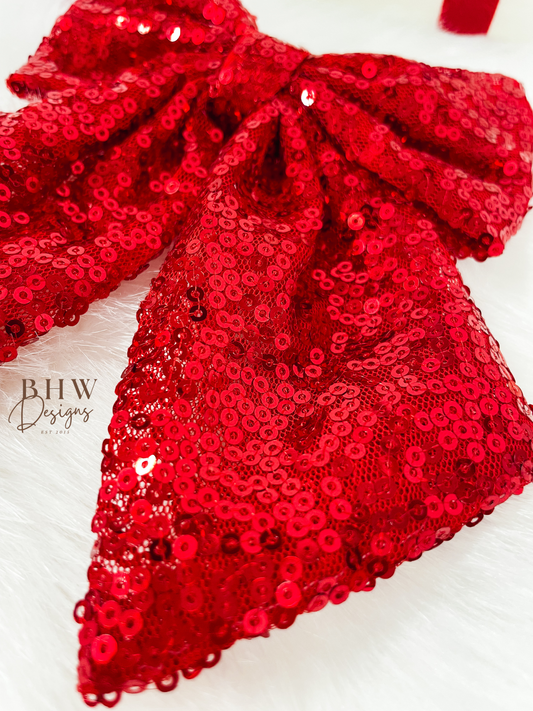 Large Red Sequin Hair Bow