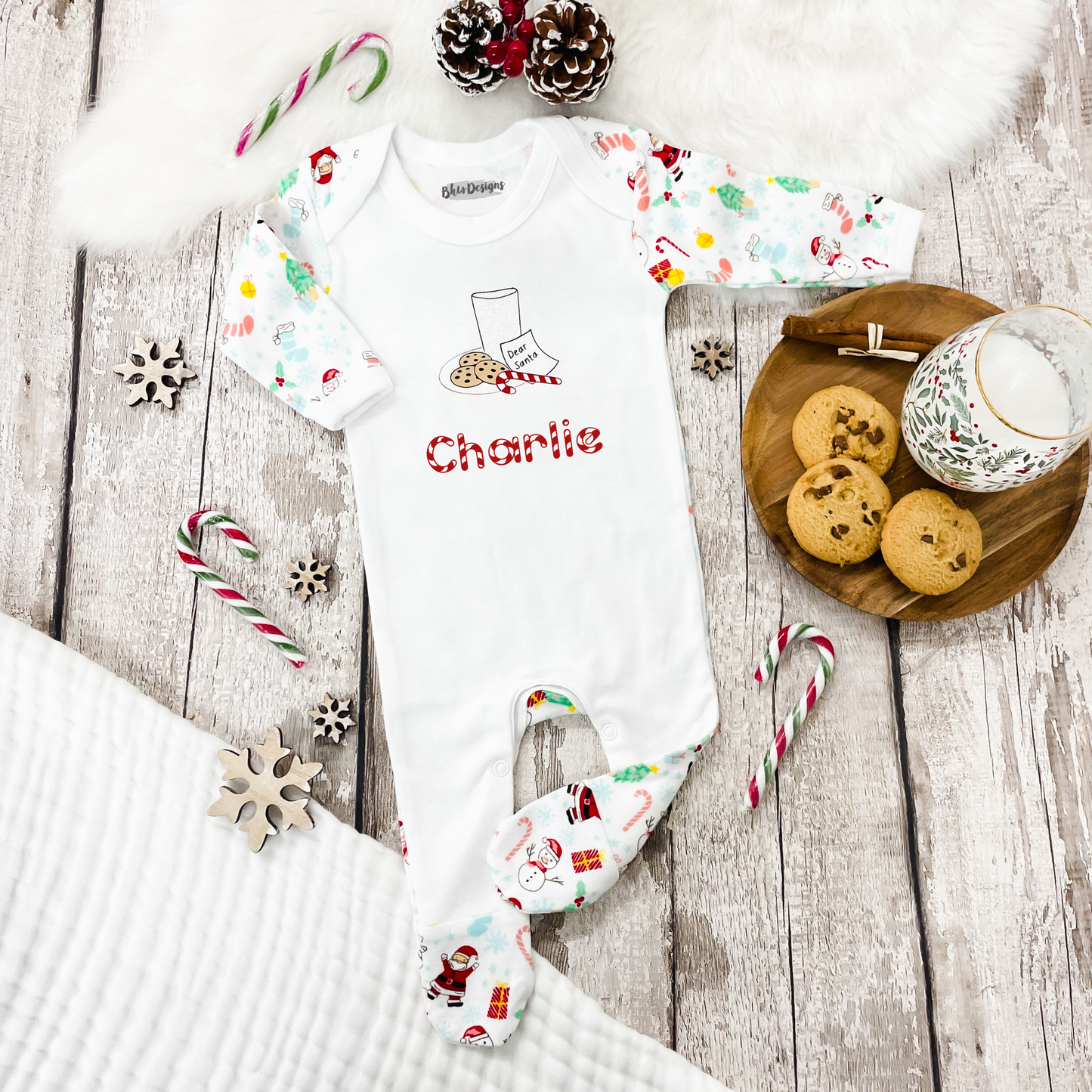 Baby Personalised Milk and Cookies Christmas Print Bodysuit