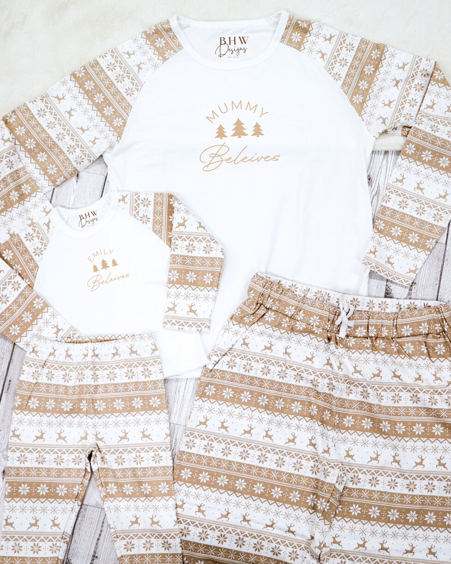 Women's Personalised Beige Fair Isle Pyjamas