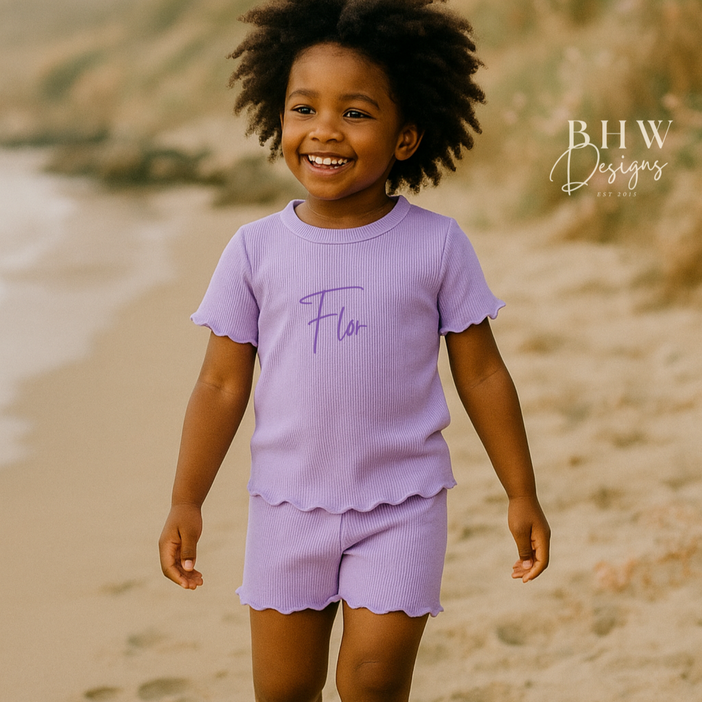 Girl's Ribbed T-shirt and Short Set - Lilac